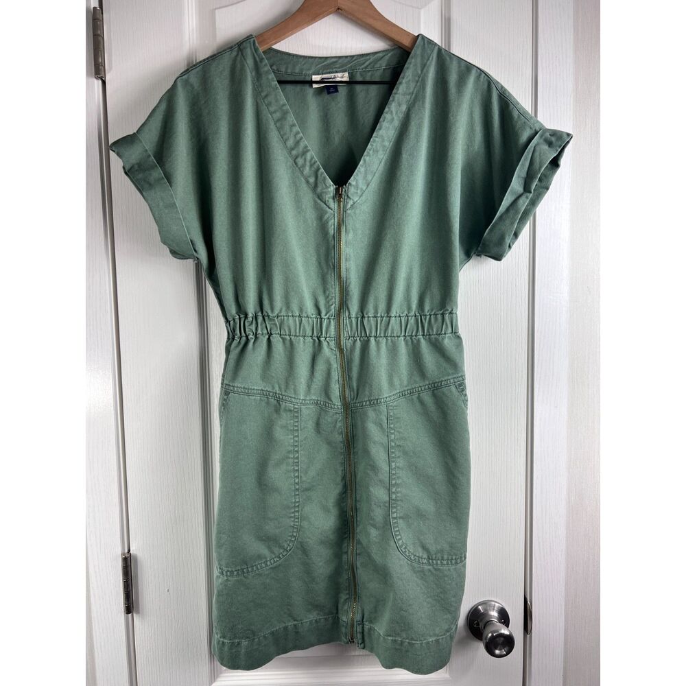 Universal Thread Women's Zip Up Short Sleeve Dress Green Cotton Lyocell Size XS